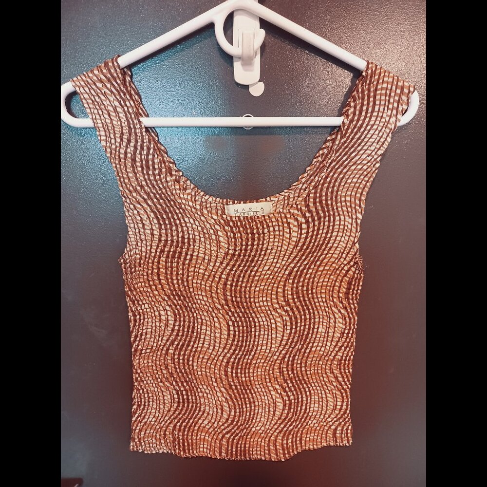 Brown & Beige Patterned Pleated Undershirt/Top